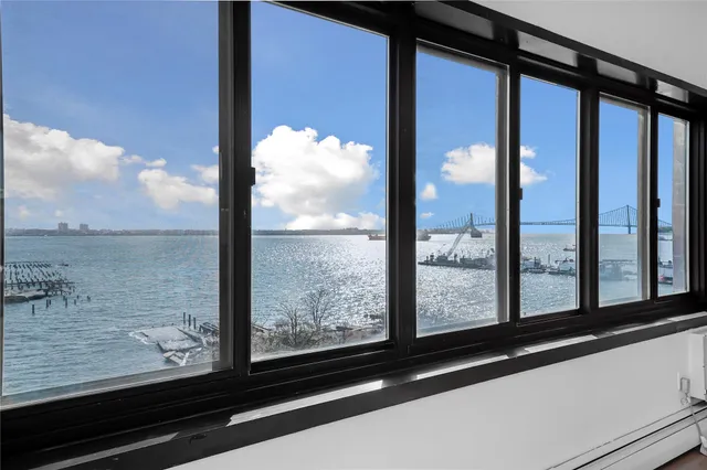 a view of a glass door with a from a window