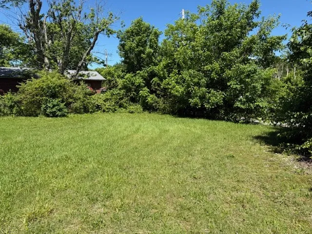 a view of a garden with a house
