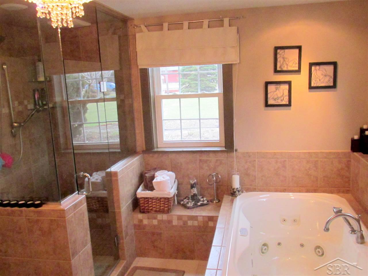 2385 South Fordney Road Hemlock, MI 48626 - Photo 10 of 14 Spacious bathroom with tile shower, separate jet tub, double sinks and tile floor.