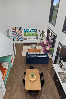 a room with furniture and a fireplace