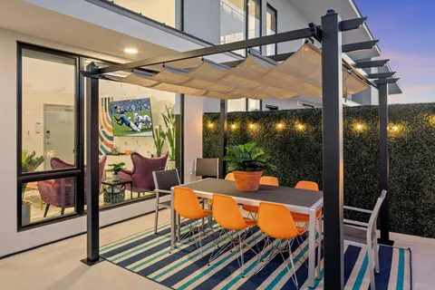 a city view with tall buildings