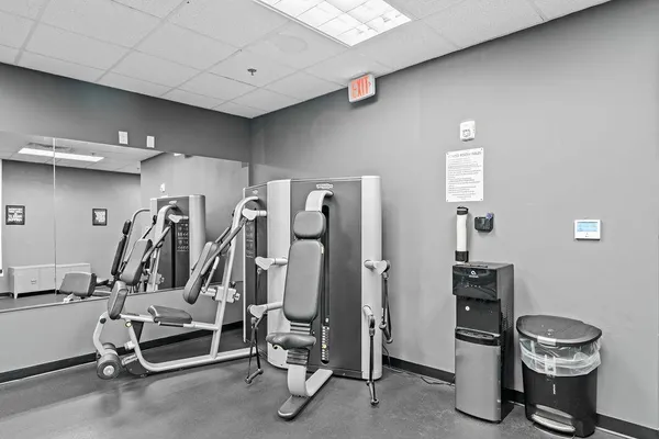 a view of a room with gym equipment