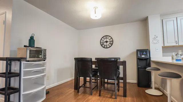 a view of a kitchen from a closet