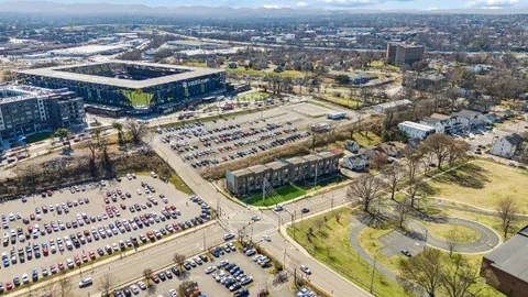 a front view of a building with street view
