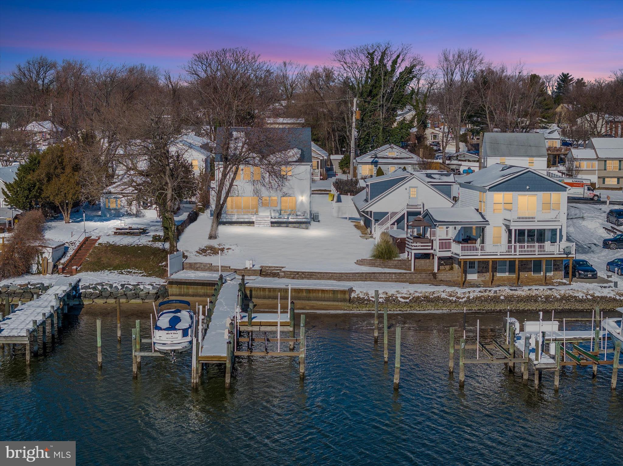 a view of a lake with houses
