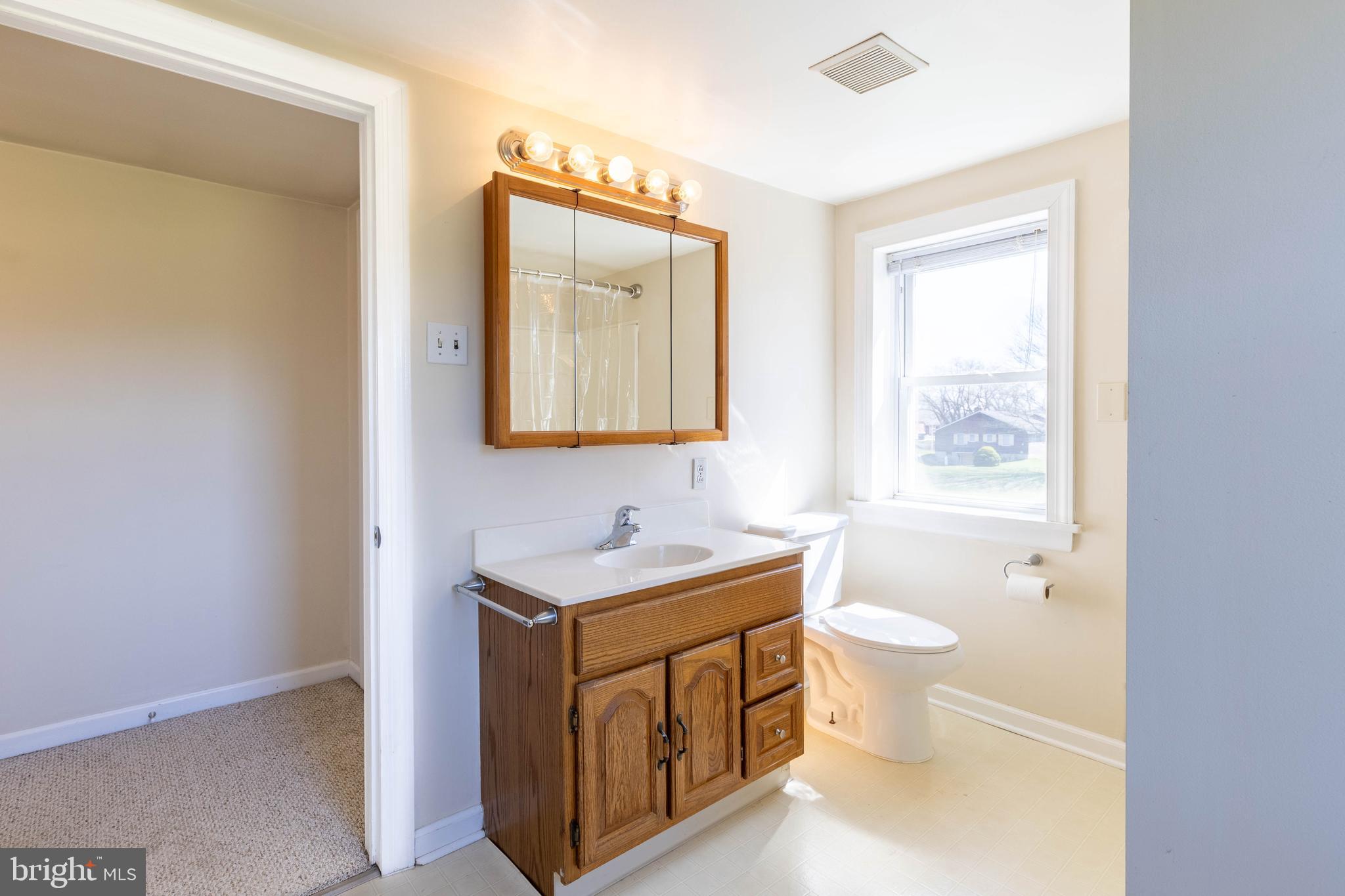 230 Landing Street Southampton, NJ 08088 - Photo 16 of 17 a bathroom with a toilet a sink a mirror a window and vanity