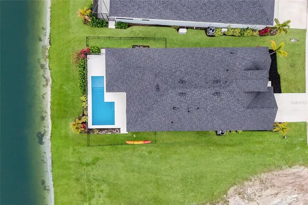 an aerial view of a house