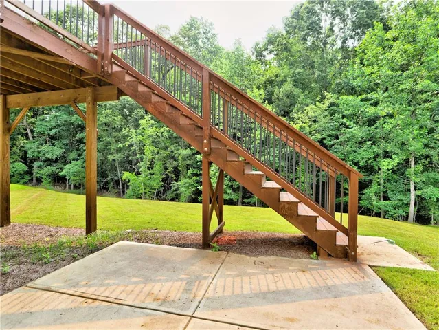 a view of an chair and deck