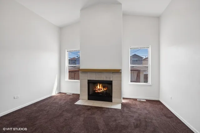 a room with a fireplace