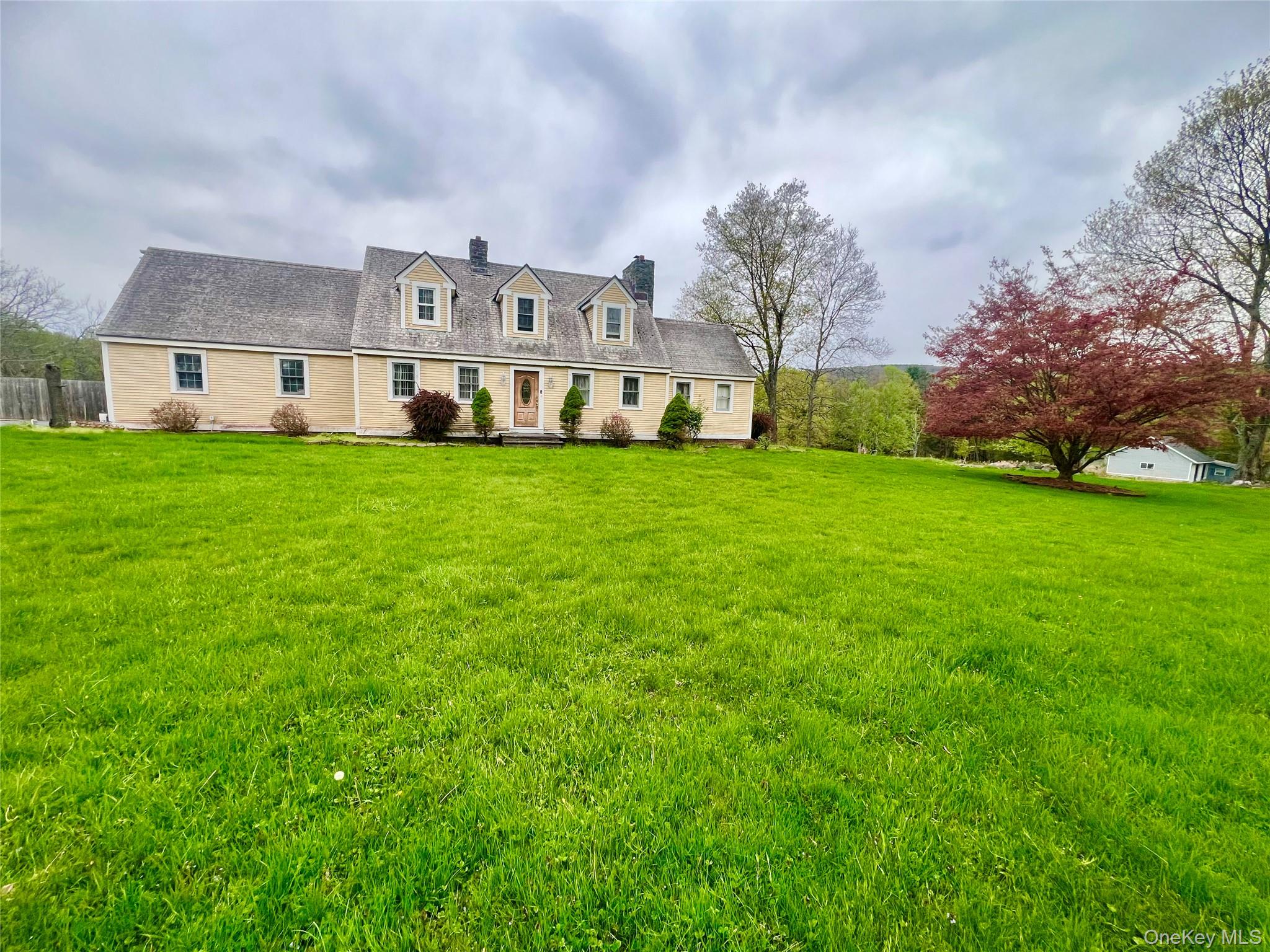 a view of a house with backyard and garden