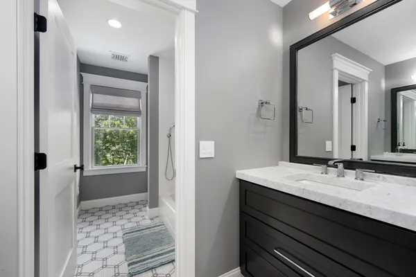 a bathroom with a bathtub