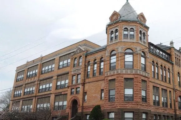 a front view of a building