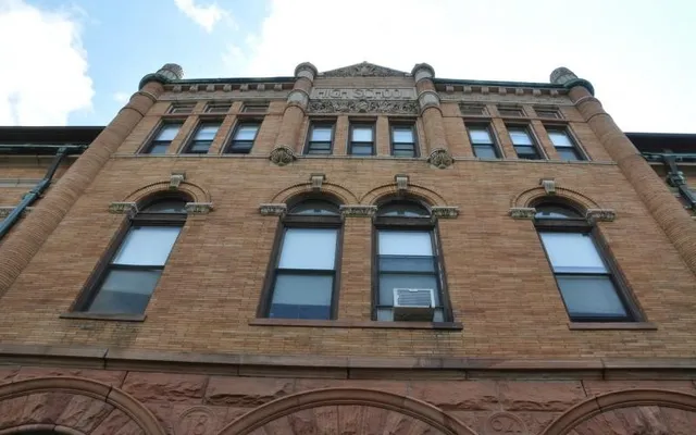 a front view of a building