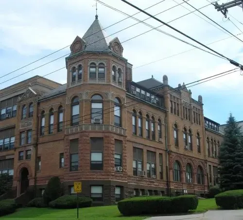 a front view of a building