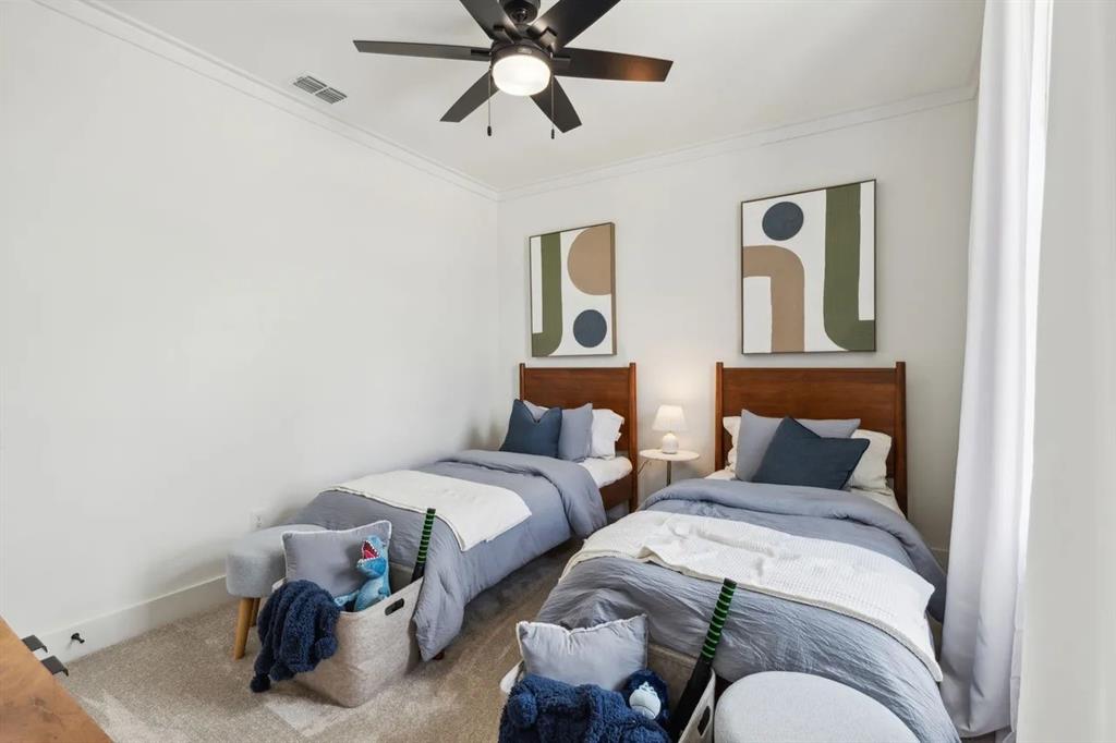 1310 Benjamin Trail Van Alstyne, TX 75495 - Photo 14 of 27 Carpeted bedroom featuring ornamental molding and a ceiling fan