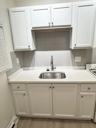 a kitchen with a sink and cabinets