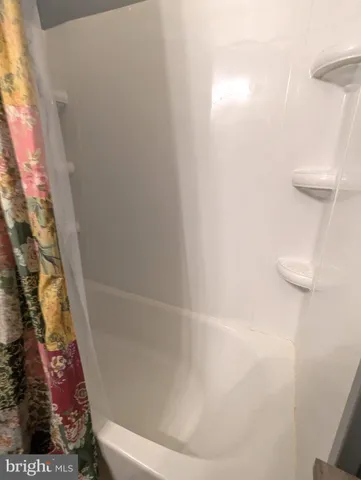 a bathroom with a bathtub and a toilet