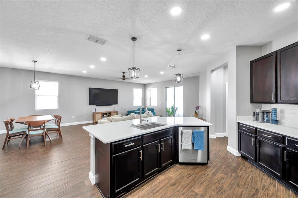 7523 Tangle Brook Boulevard Gibsonton, FL 33534 - Photo 6 of 35 a large kitchen with a stove a sink dishwasher and a flat screen tv