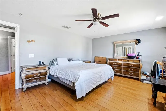 a bedroom with a bed and a dresser