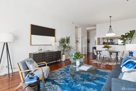 a living room with furniture flowerpot and a rug