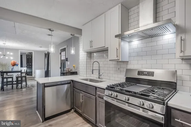 a kitchen with cabinets and stainless steel appliances