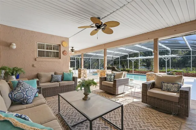 a view of a backyard with porch
