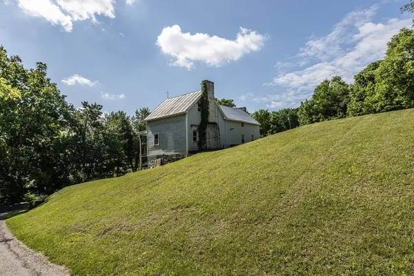 a view of a city with lush green forest