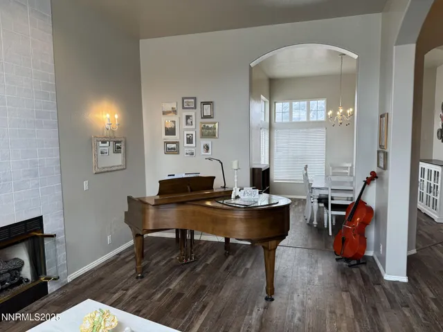 a workspace with furniture and wooden floor