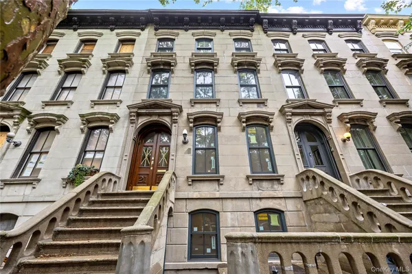front view of a building with many windows