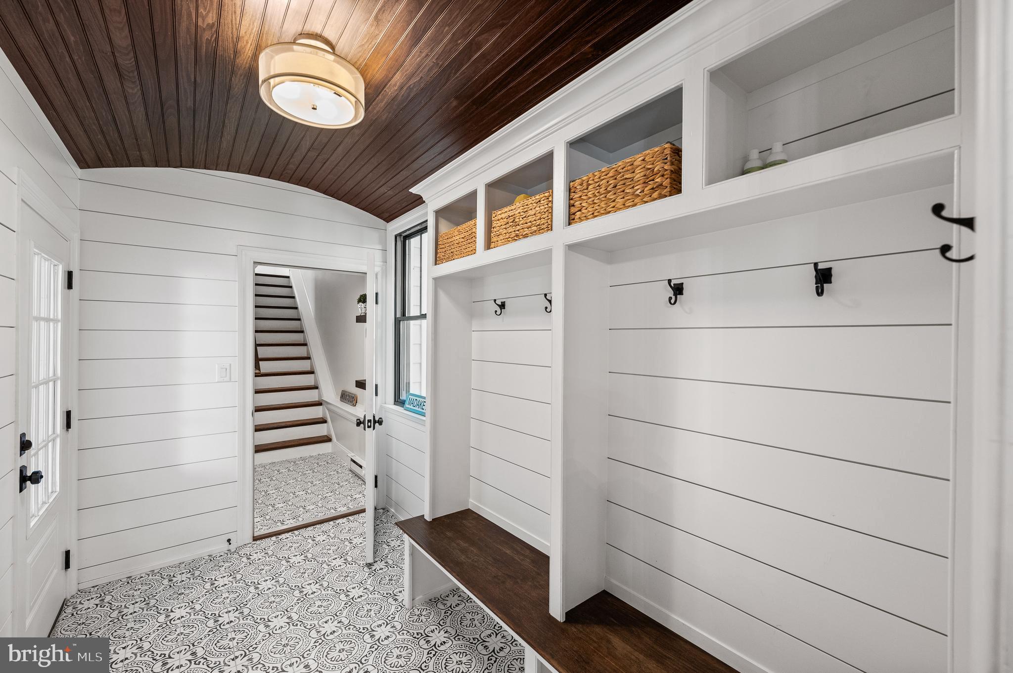 526 Montgomery Lane Wayne, PA 19087 - Photo 19 of 46 Mudroom with shiplap, built ins, curved ceiling