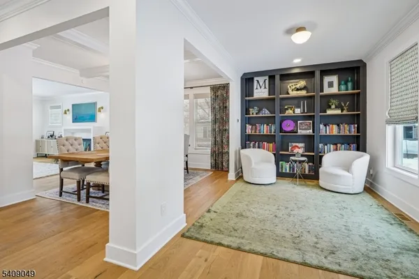 a living room with rug