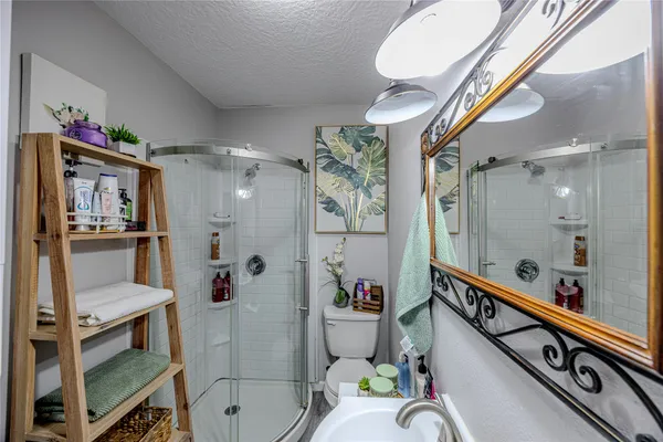 a bathroom with a sink mirror vanity and toilet