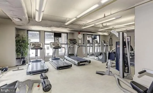 a view of a room with gym equipment
