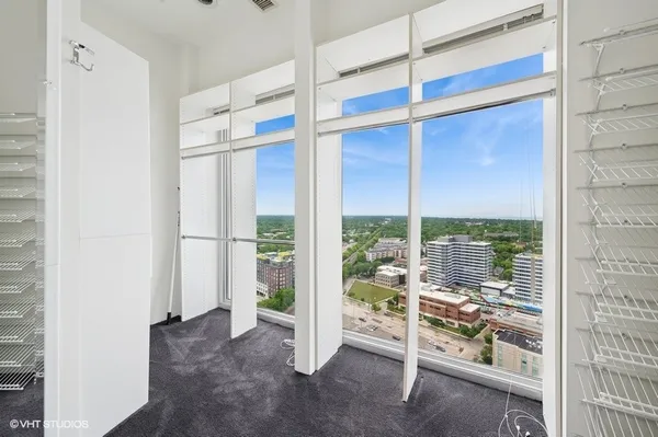 a view of a room with a window