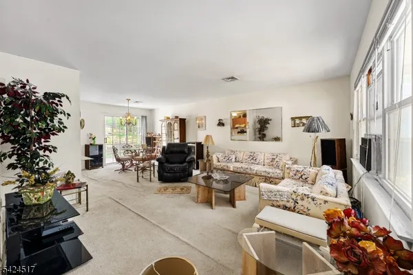 a living room with furniture potted plant and a window