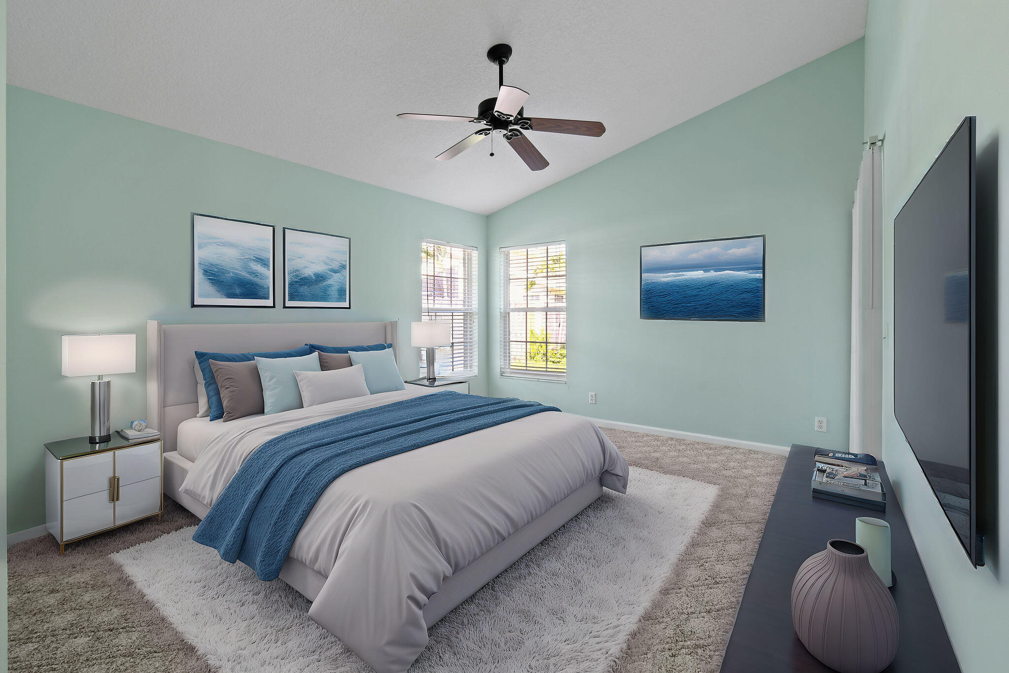 6293 Michael Street Jupiter, FL 33458 - Photo 18 of 64 a bedroom with a bed and a flat screen tv