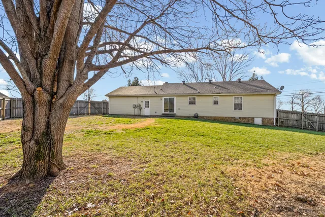 a large tree in front of a white house