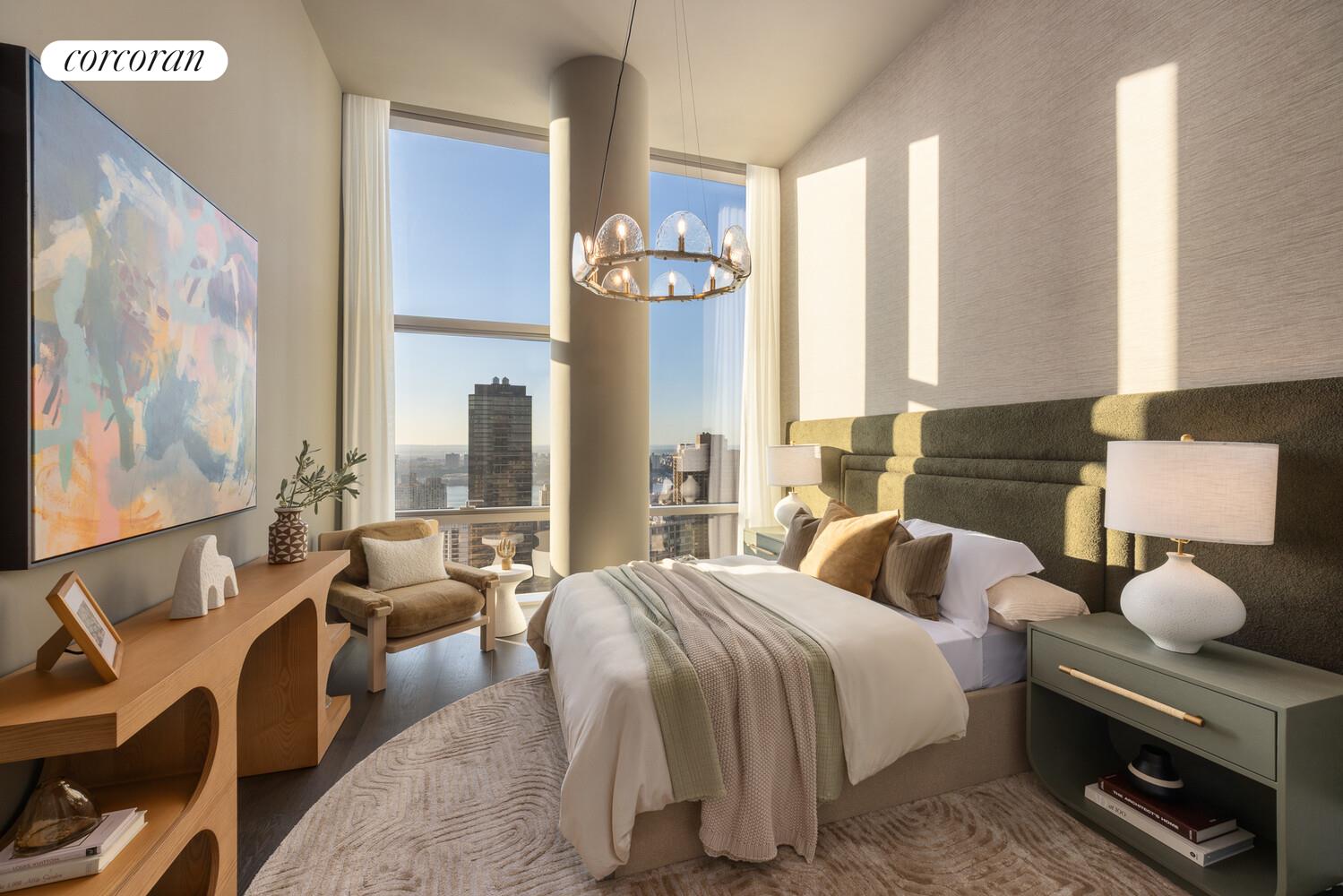 50 West 66th Street, Unit 41W Manhattan, NY 10023 - Photo 32 of 69 a bedroom with furniture and a large window