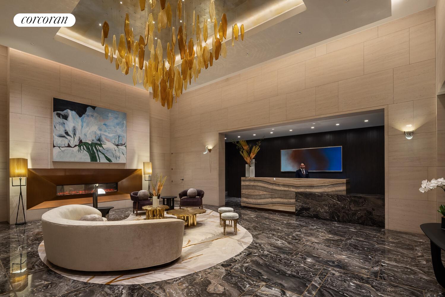 50 West 66th Street, Unit 41W Manhattan, NY 10023 - Photo 35 of 69 a living room with furniture and a chandelier