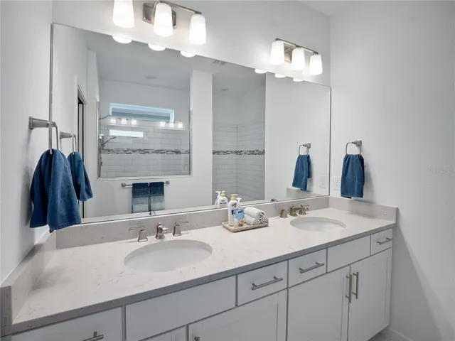 a bathroom with a sink and mirror