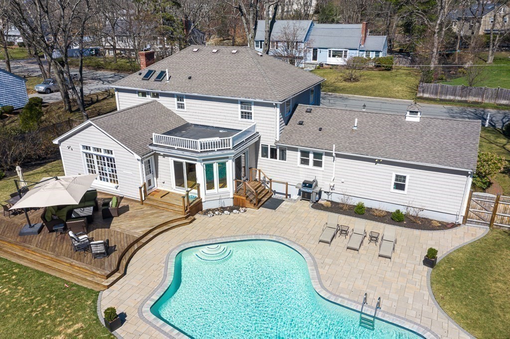 75 Thornberry Road Winchester, MA 01890 - Photo 39 of 41 an aerial view of a house with swimming pool and patio