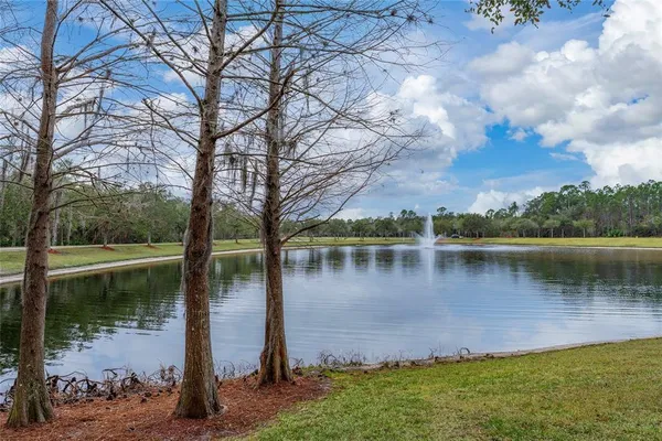 a lake view with a yard