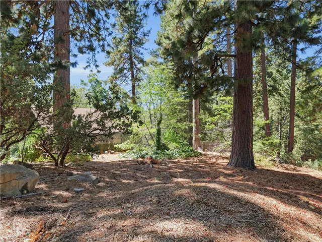 a view of a garden with sitting area