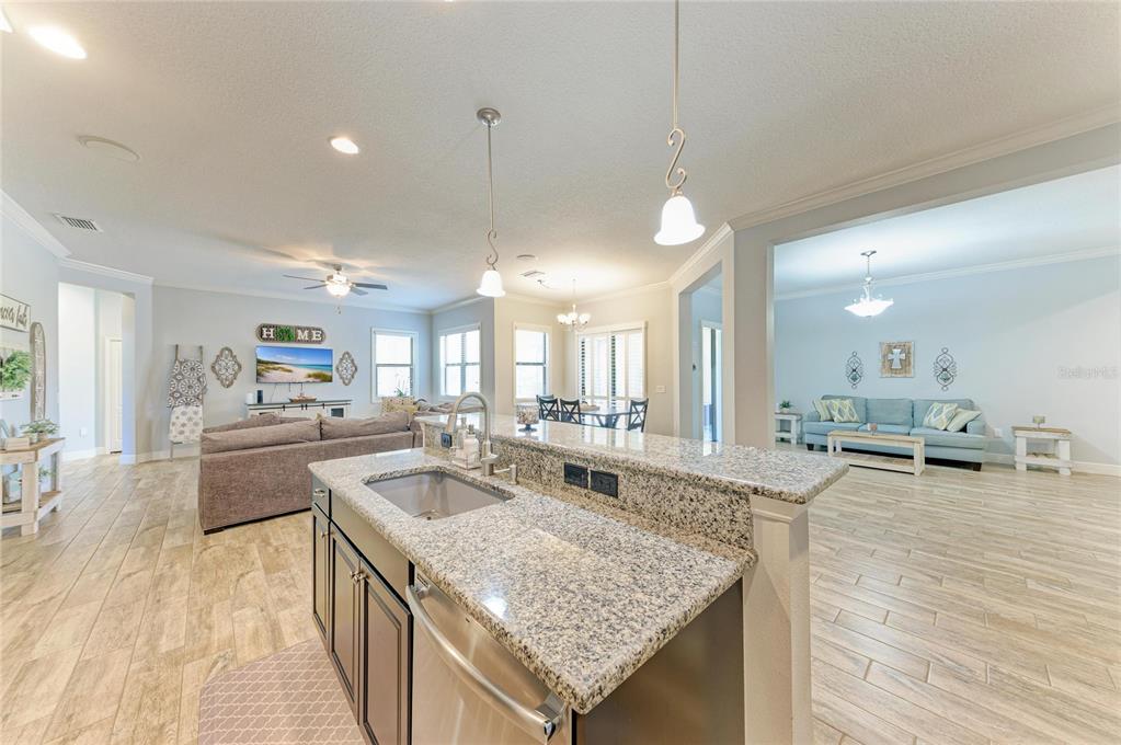 12642 Harney Street Venice, FL 34293 - Photo 17 of 85 a kitchen with granite countertop a sink stove and wooden floor