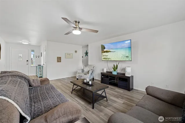 a living room with furniture and a couch