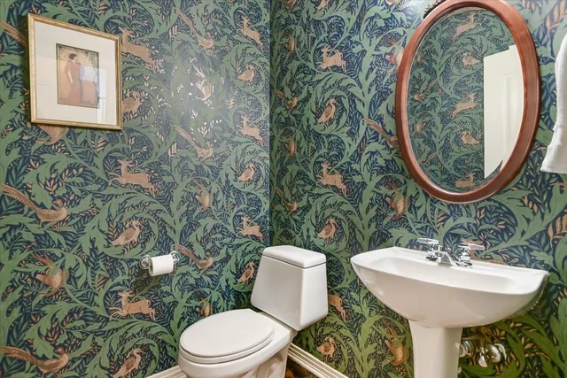 a bathroom with a toilet a sink and a mirror