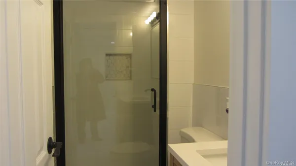 a bathroom with a bathtub