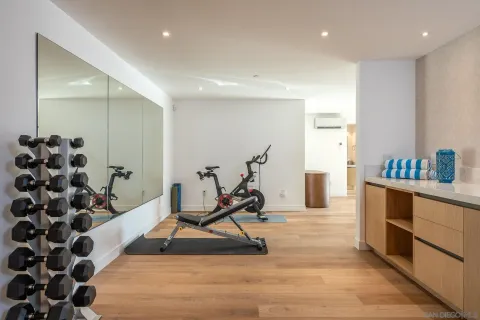 a view of a room with gym equipment