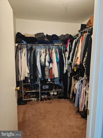 a view of walk in closet with clothes
