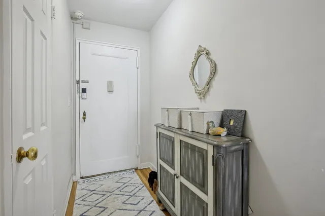 a view of a hallway with elevator